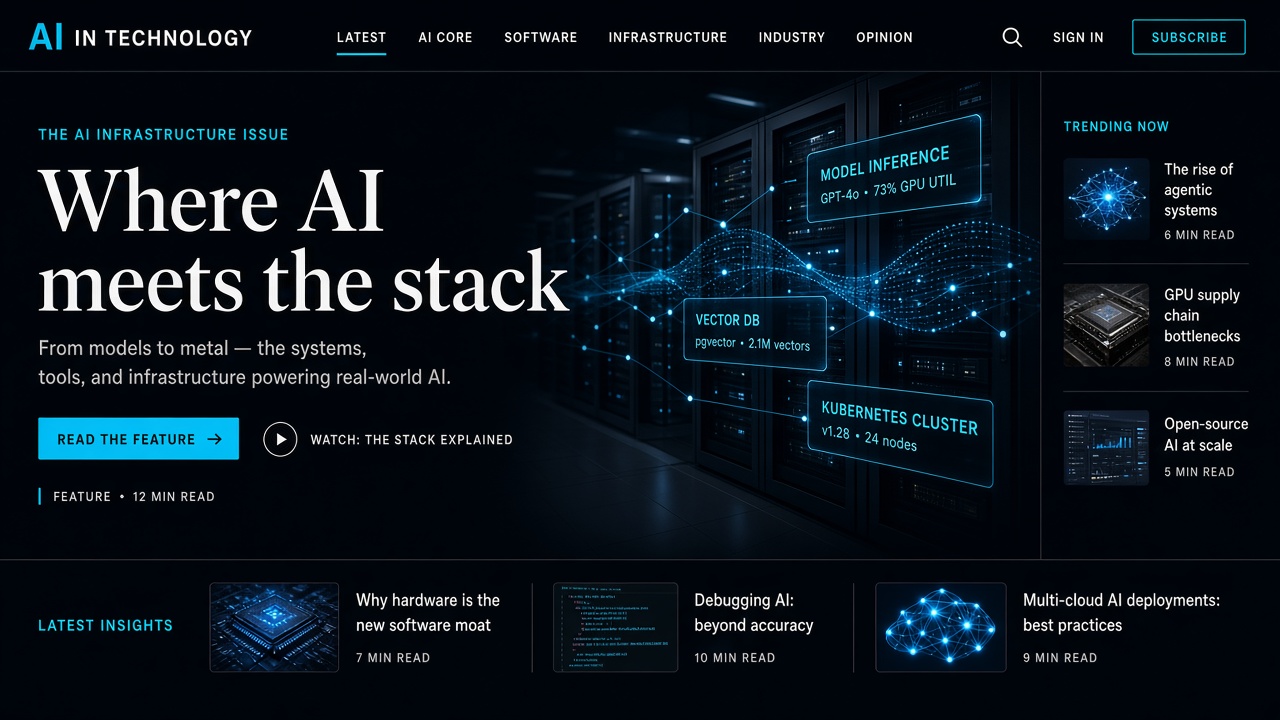 Example website concept 1 for aiintechology.com — illustrative mockup only